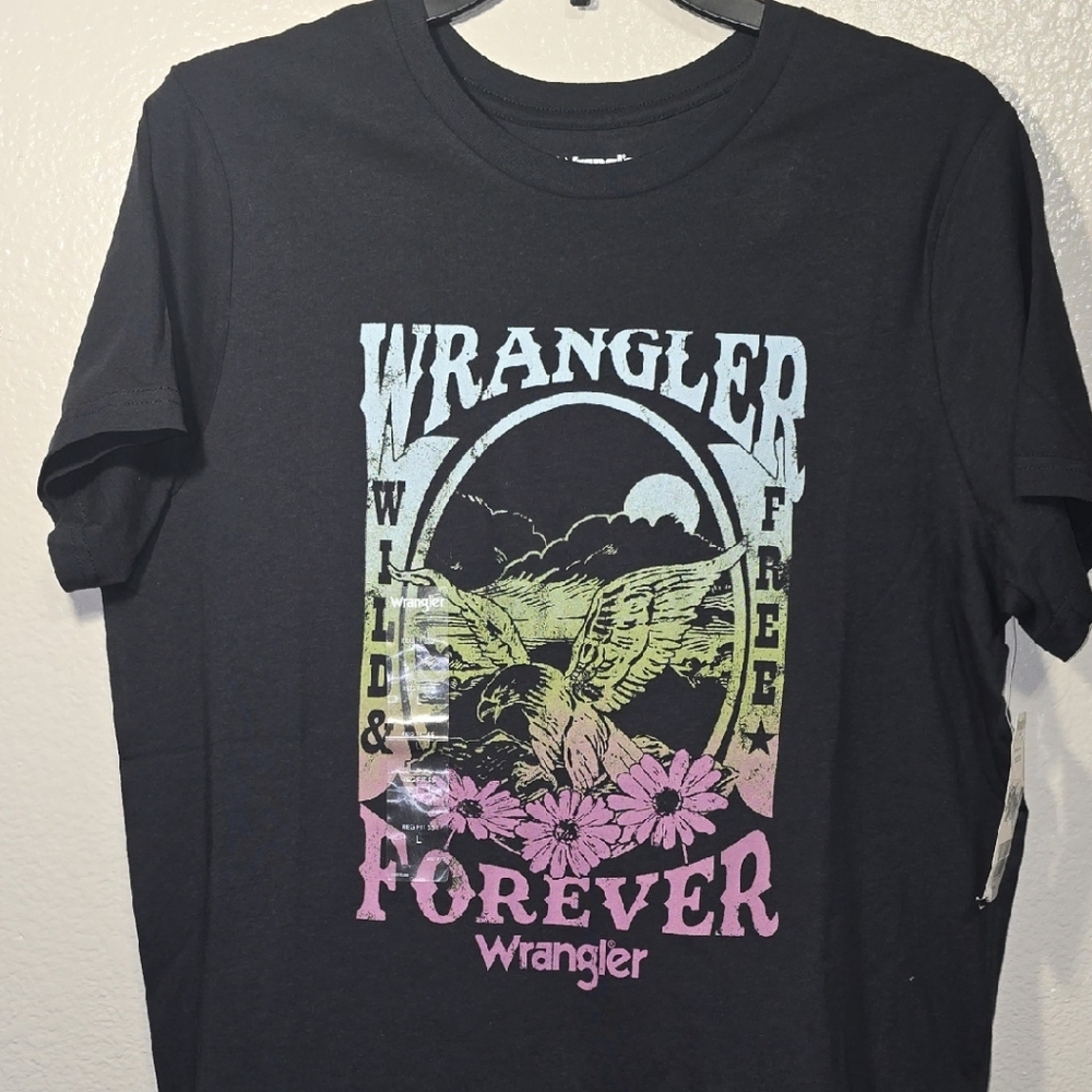 Wrangler Black Graphic Tee with Pastel Design